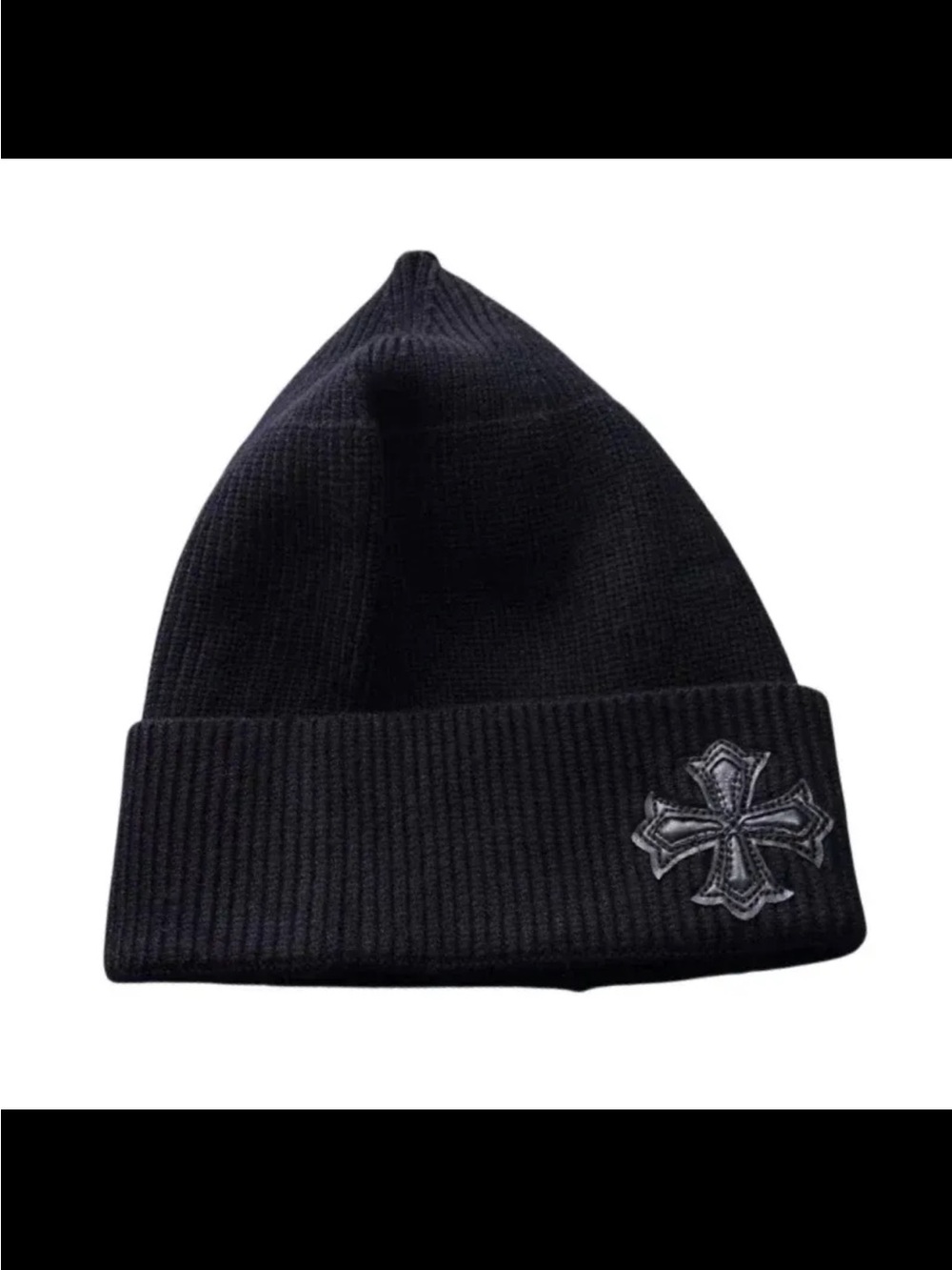 Chrome Hearts Black Beanie with Embroidered Cross Accent